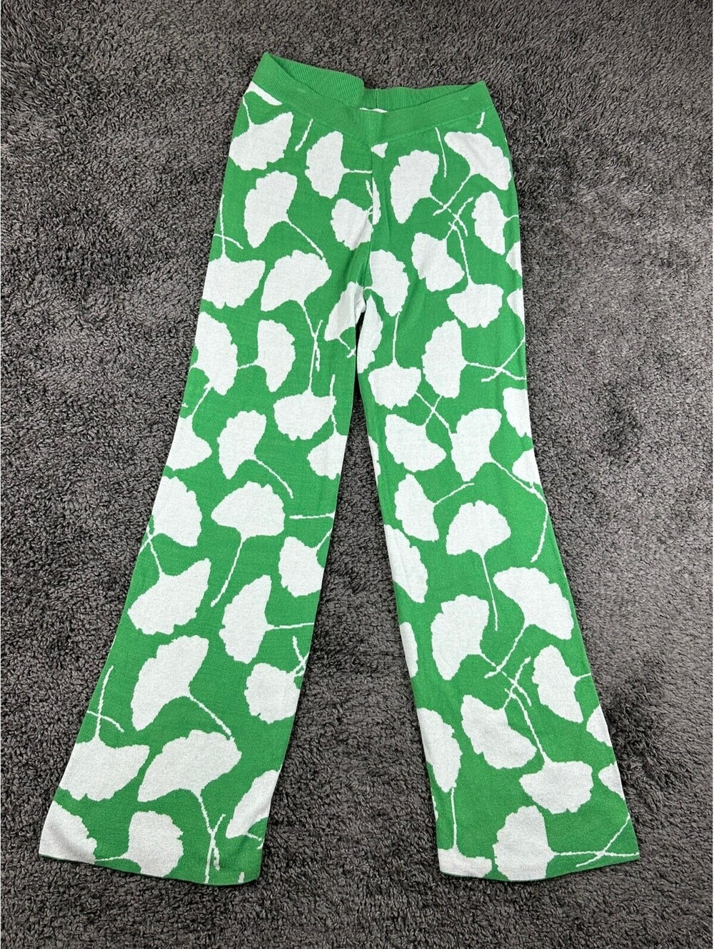 Diane von Furstenberg Womens M Green Ginkgo Sweater Knit Flare Pants